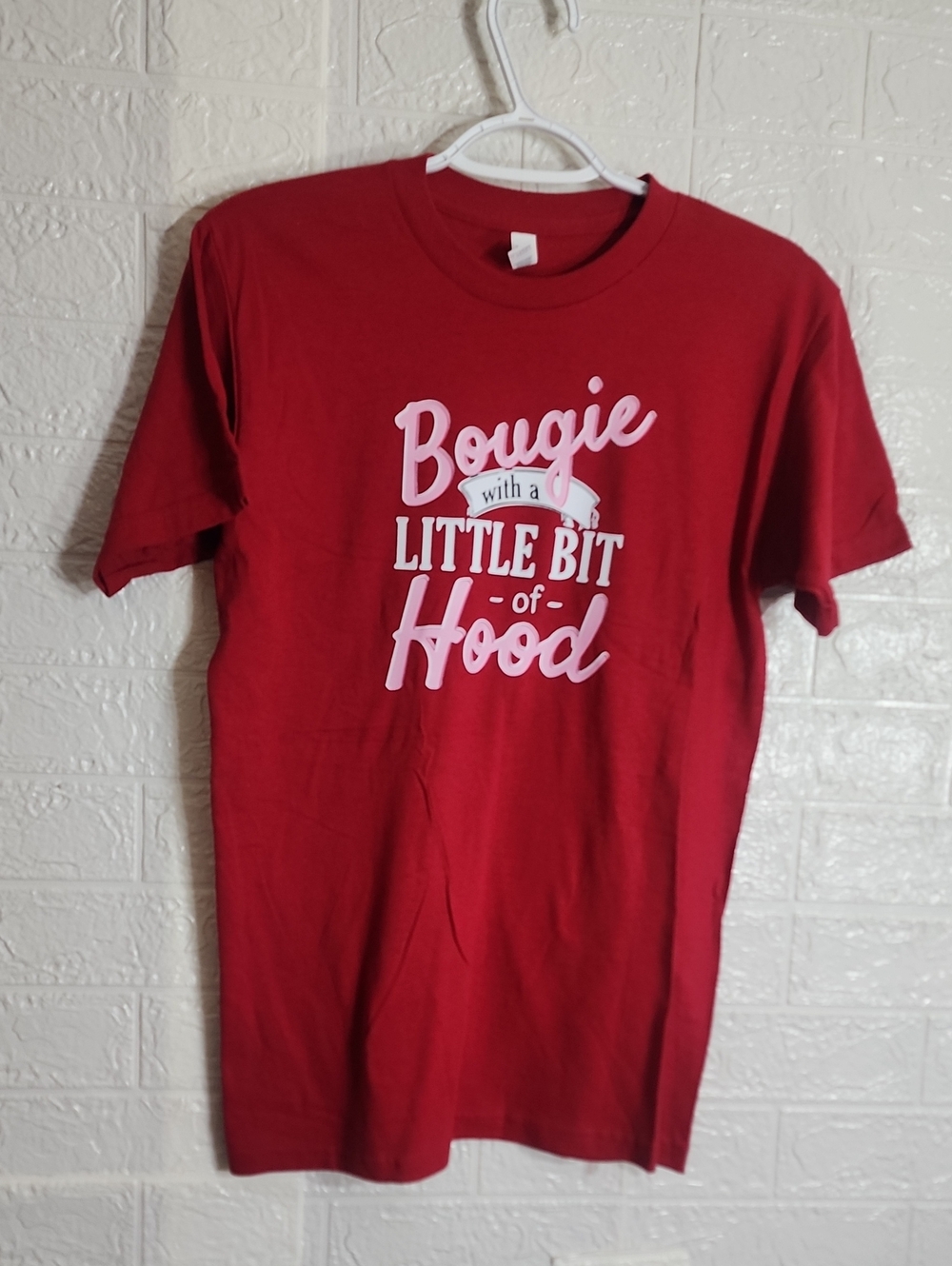 Red Short Sleeve Tee with White Script Graphic